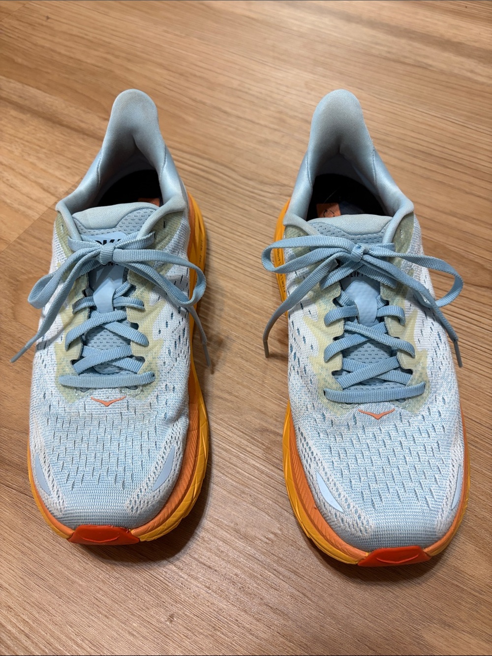 HOKA Clifton 8 Running Shoes Blue Orange Cushioned Athletic Sneakers